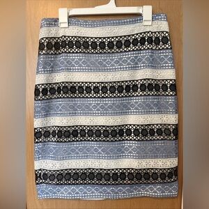 Talbots Size 10 Pencil Skirt Blue Black White Women’s Lace Overlay Office